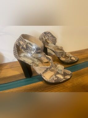 Michael Kors Snake-Print Platform High Heel Sandals in Neutral Taupe